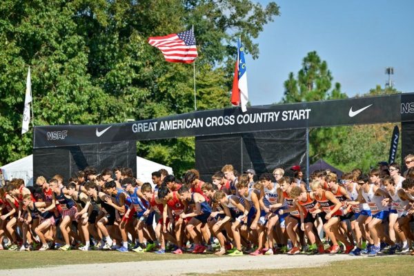 Boys varsity runners line up to run in the Great American XC Festival. McLean excelled in this competition, with three runners placing in the top 200 out of 385 runners.