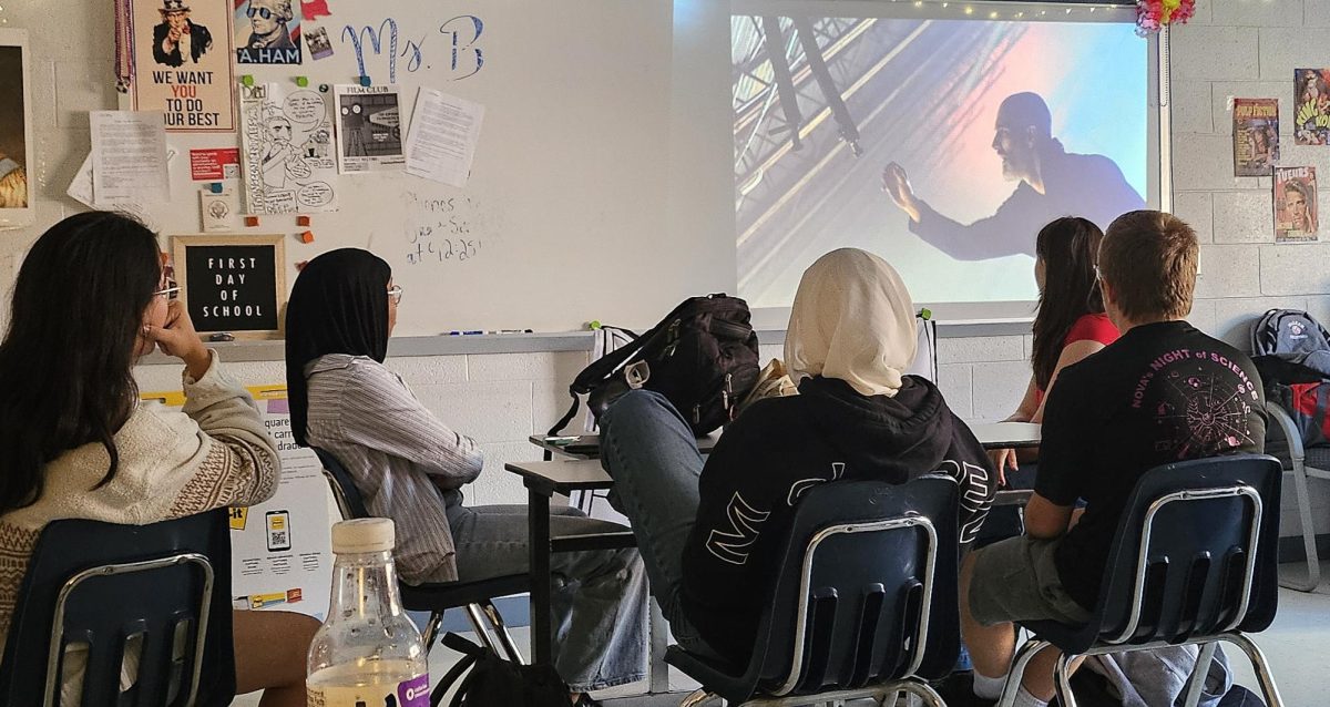 Film Club students watch the club's president Indi Melvin short film on the first meeting