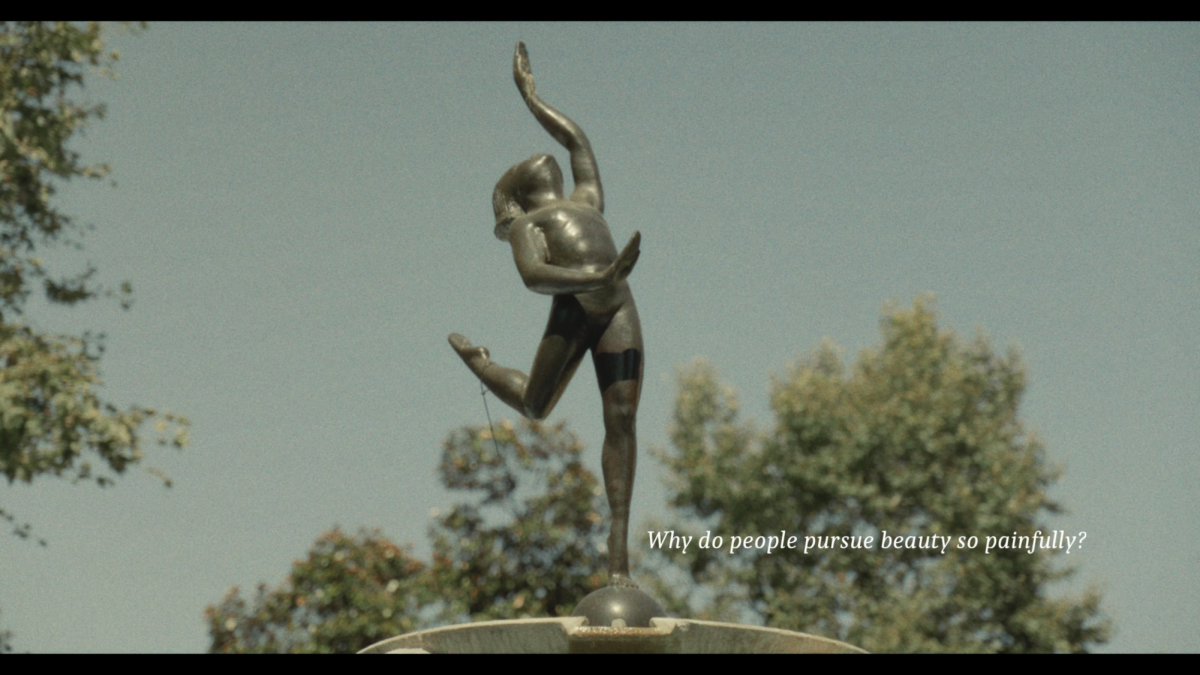 A gracefully poised statue occupies the middle of the carefully composed frame in Melvin's short film "Happy Statue". "Happy Statue" is Melvin's most recent and proudest work. 