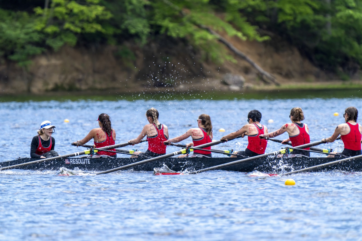 Girls crew races on the Occoquan Resovior outside of Burke Lake Park in VA during states last season, where the team made it to the semifinals. The girls were able to battle through an exceptionally challenging race to advance  further into the season.