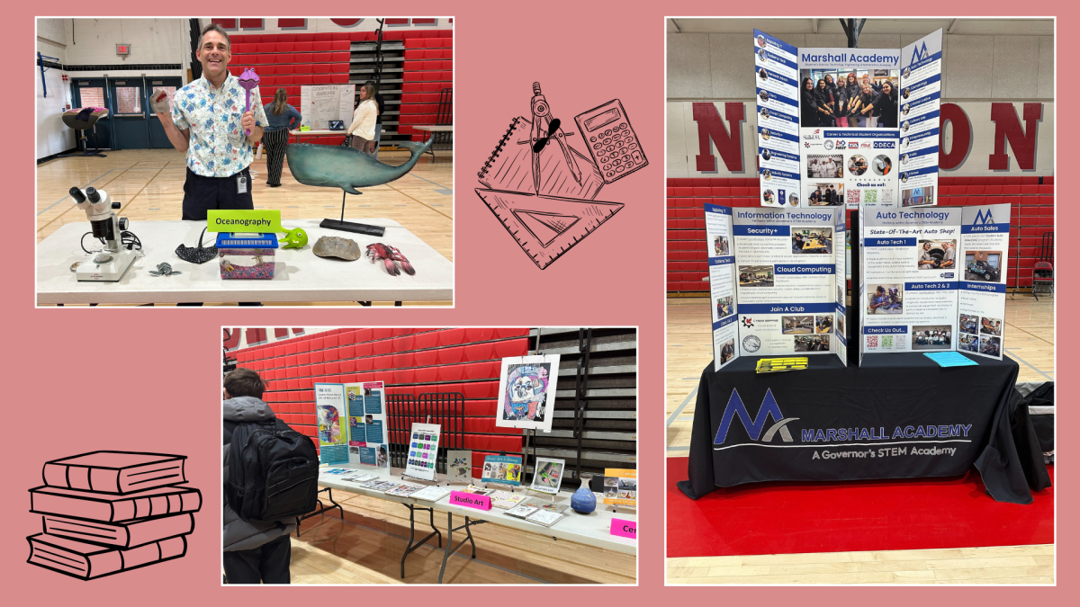 Students attended the electives fair to look at course options for the upcoming school year. Each elective set up a stand advertising their class.