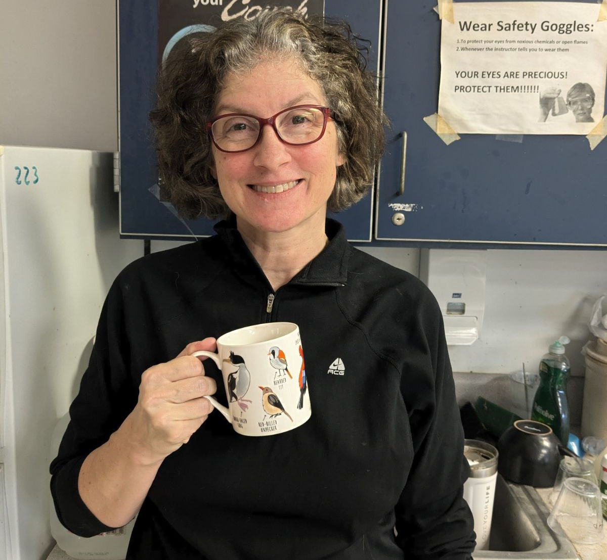 Mrs. Murdock enjoying her signature coffee along with the iconic bird mug. Mrs. Murdock loves her coffee just as much as she loves teaching.