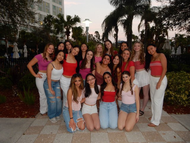 McLean Dance gathers outside their hotel for a group photo. The trip provided an opportunity for team bonding. 