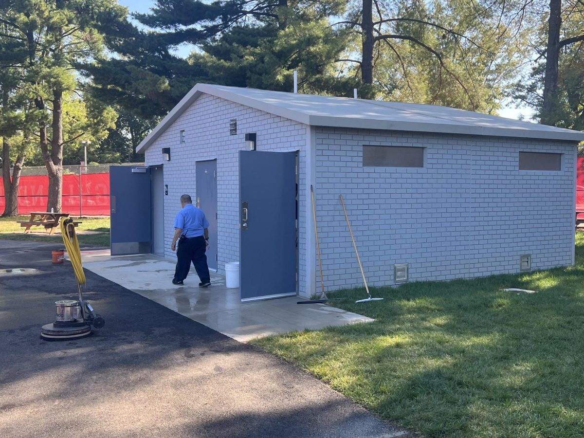 McLean's new bathroom recieves a cleaning after Thursday's football game against the Chantilly Chargers. The bathrooms have proven to be a much needed upgrade to McLean's stadium this year.