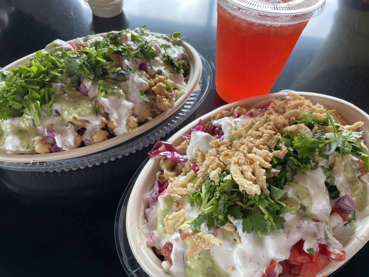 The beef bowl on the left was delicious, with sweet and sour sauce, extra cilantro, and its softly ground protein. The fountain drink has many options to choose from; it's the best way to get hydrated. 