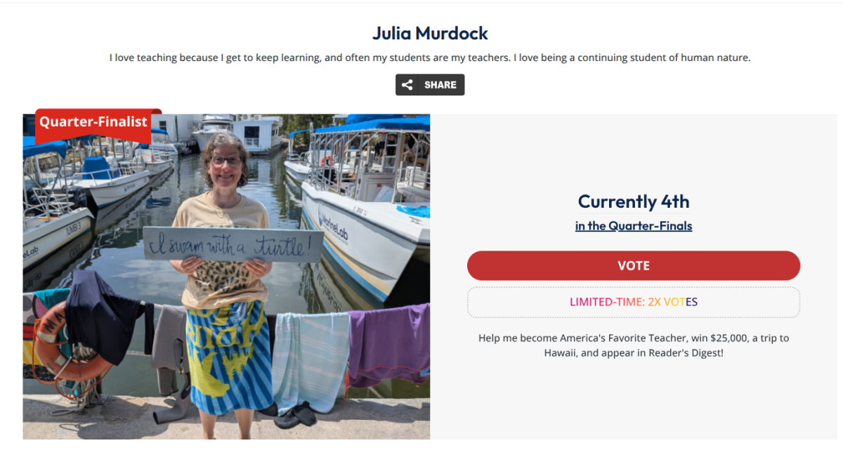 Murdock is currently ranked fourth in her quarterfinals group of 15 teachers. Students can boost her position by casting a free vote through Facebook in the competition portal. 