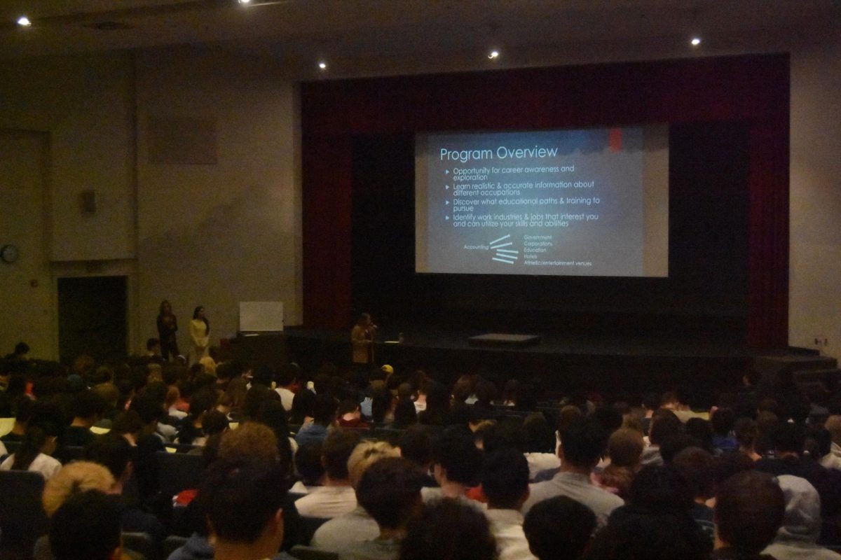 Sophomores file into the auditorium to listen to the counselors go over the event on March 11. Students were able to visit two rooms during their first period.