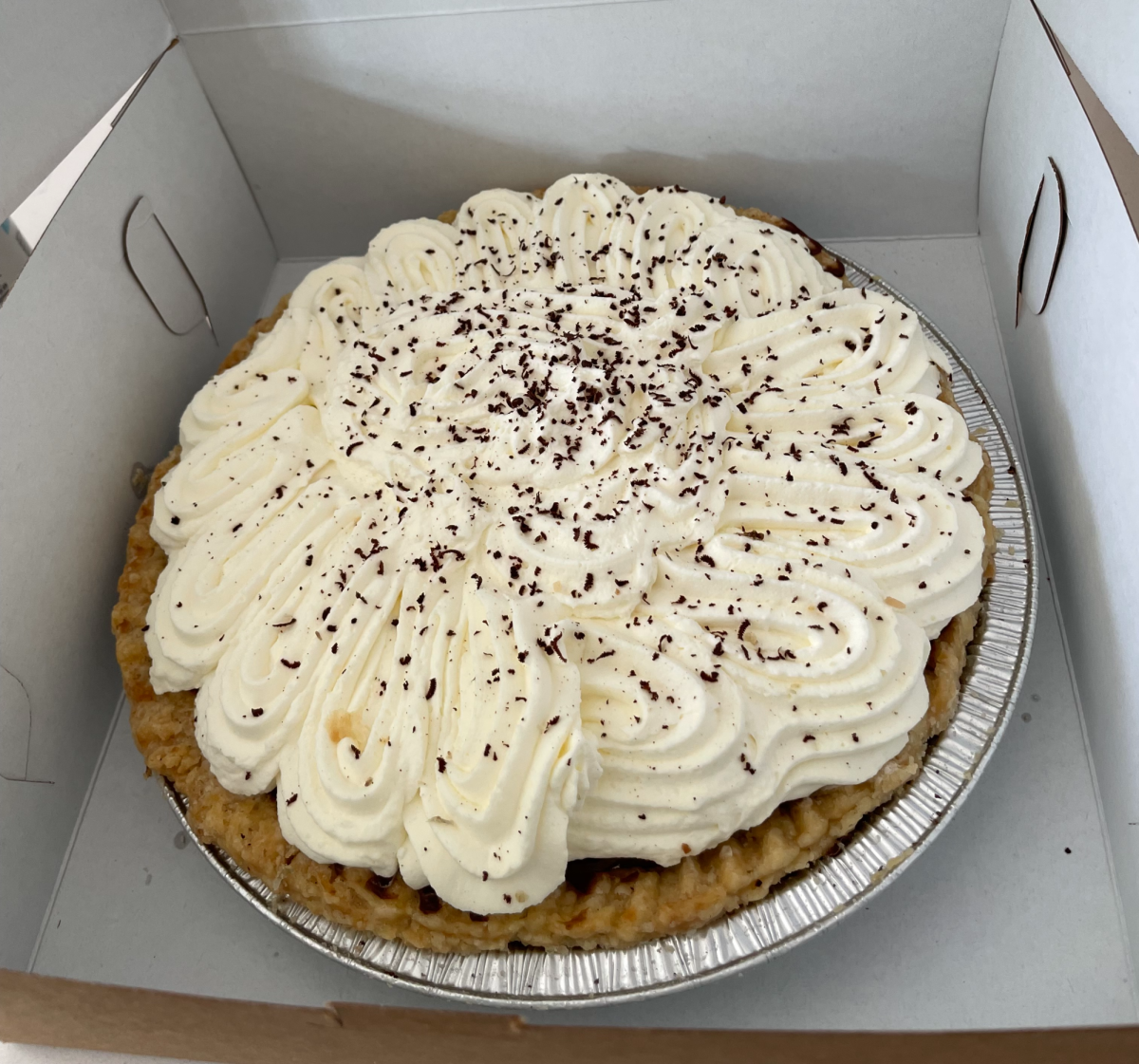 The Chocolate cream pie at Pie Gourmet offers a delicious dessert option. The flaky, buttery crust contrasts with the deliciously smooth chocolate mousse for a memorable bite.