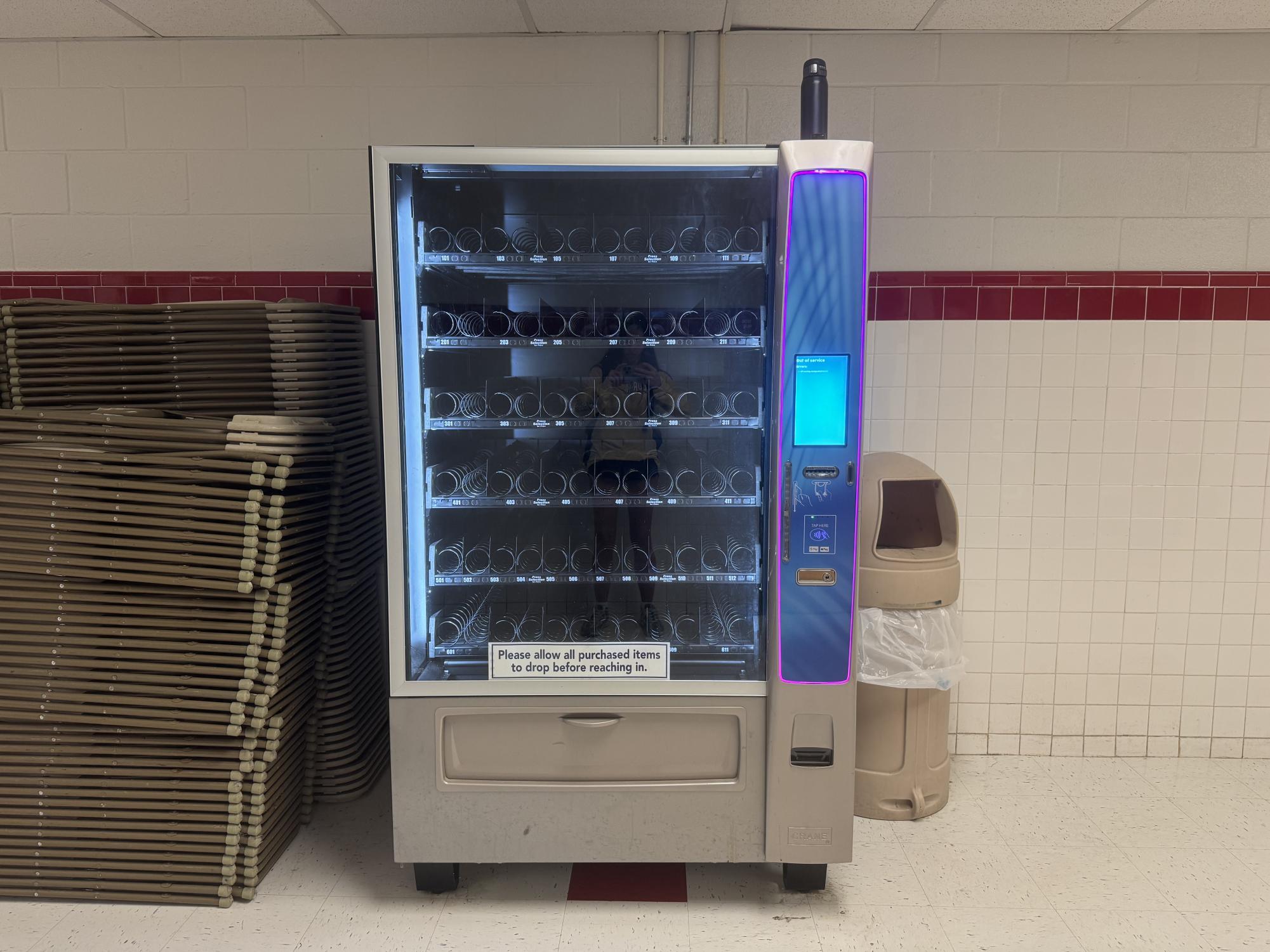 Located in the red hallway across from the lower gym, this is the only vending machine available after school. Some students feel that it's frequently empty due to high demand from after-school athletes and clubs.