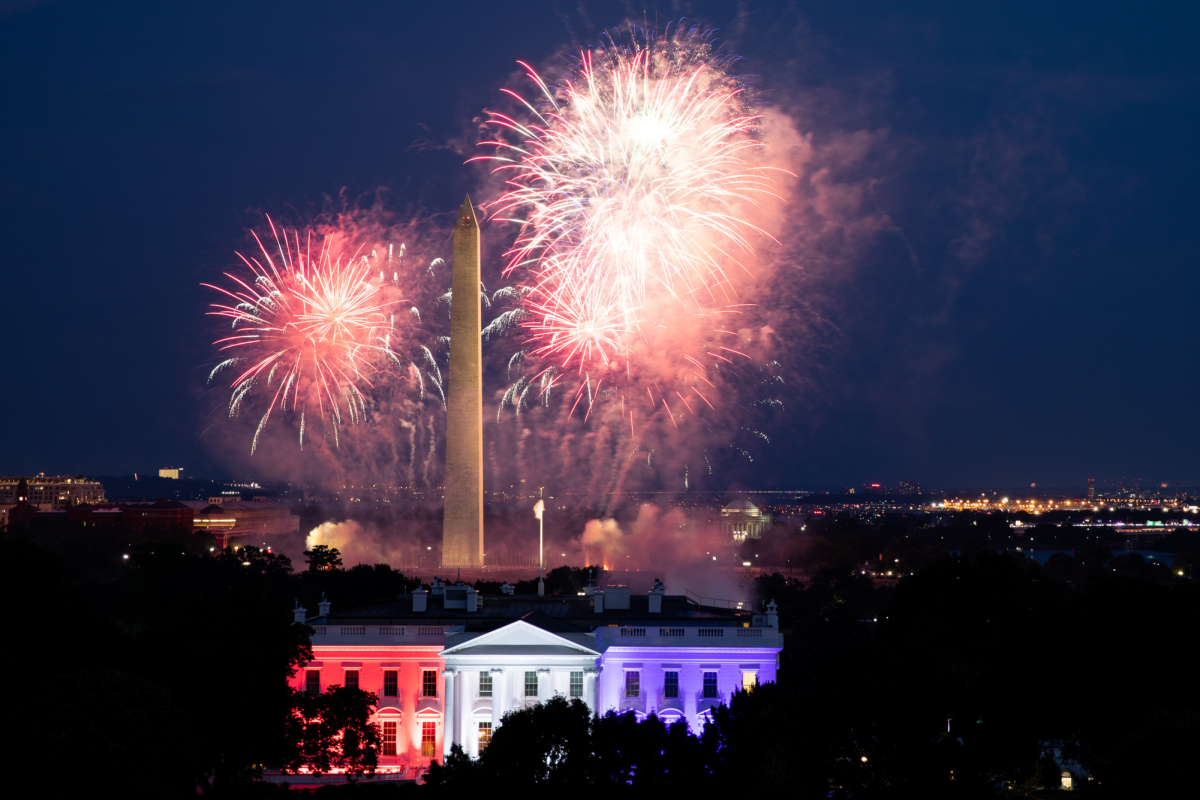 Fireworks light up the Washington Monument behind the White House in Washington, D.C. as America celebrates the Fourth of July.