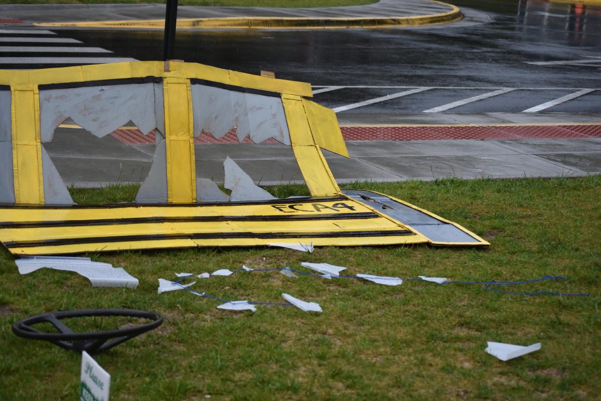 Close-up of wrecked bus prop.