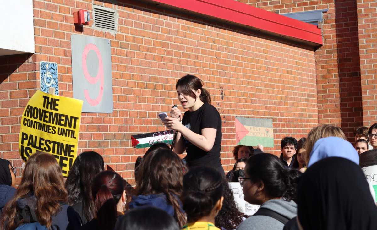 A student-led walkout against the Trump administration's policies on ICE, pro-Palestine movements and more at McLean in March, 2025. Students have been facing obstacles in organizing anti-ICE walkouts with the new procedures listed by Regulation 2612.